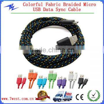 Colorful Fabric Braided Data Cable Micro USB Data Sync Charger Cable Cord for Android Samsung Galaxy S2 S3 S4