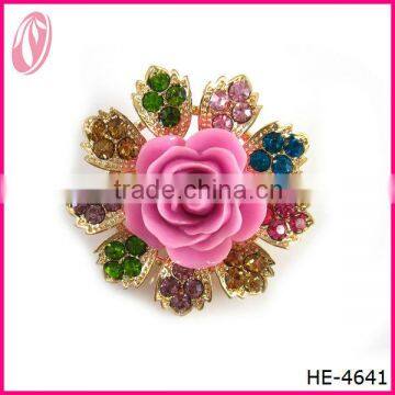 Colored Crystal Brooch With Big Pink Flower for baby girls