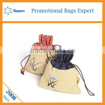 Reusable jute draw string bag jute wine bag jute drawstring bag