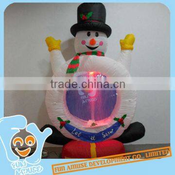 Inflatable Ornament Christmas Snowman Ride on Gift Box Snow Spraying Decoration With Changable LED Light