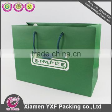 Fashion Simple Green Custom White Logo Paper Bag With Rope Handles