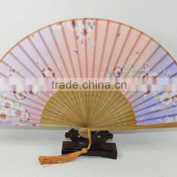 decorative Japanese style carved bamboo cloth hand fan