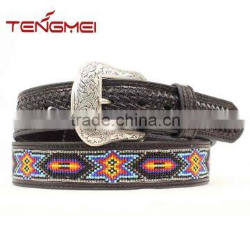 Cowhide Black Leather Men's Western Bead Belts Straps