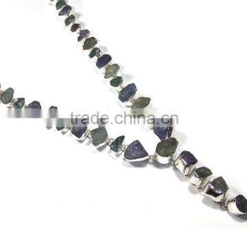 Natural rough stones necklace fashion necklace Indian gemstone jewelry wholesale silver necklace