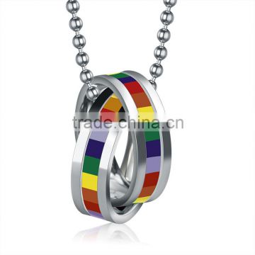 High Quality Stainless Steel Two Colorful Crossed Ring Pendant Necklace Neckchain For Lady