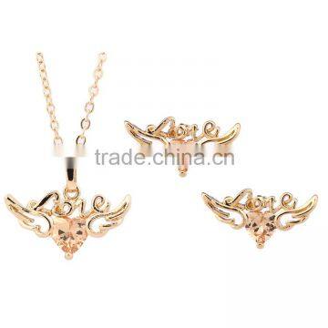 Women Necklace Earring Jewelry Sets Angel Wings Heart Pendants