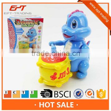 Funny electric toys battery operated cartoon dinosaur play drum with light