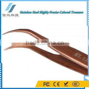 BST-158 Highly Precise Stainless Steel Curved Tweezers Yellow