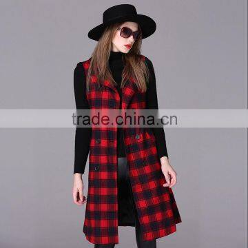 Woman Autumn Woven Vest Dress Female Big Plaid Sleeveless Wind Coat Femme Manteau 2016 photo-2