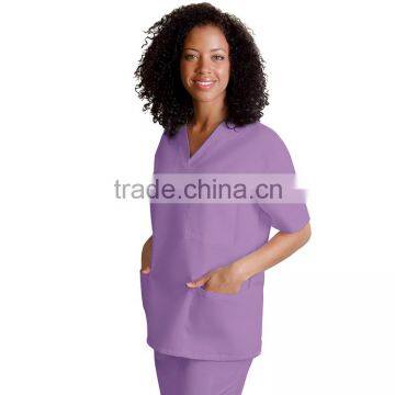 OEM Medical Scrub Comfortable Scrub womens scrubs V-neck Scrubs Nursing Scrub Tops Chest Pocket with Two Patch Pockets