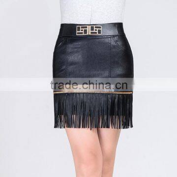 L016 Girls Sexy Mini Skirt Pictures 2016 Latest Design Black Suede Leather Skirt With Tassels