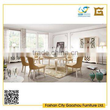 white lacqured royal wooden dining room furniture sets with high gloss dining table chairs and wood carving cabinets