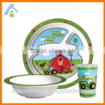 3 Piecs Kids Set Kids Dinnerware Sets with Green Farm Design