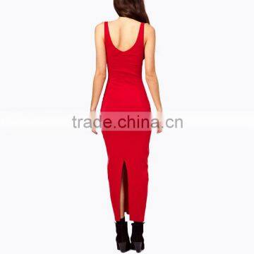 Plain Red Slim Fit Tank Dress Women Long Evening Dress photo-3