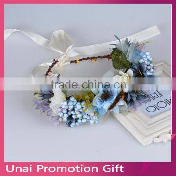 Bride wedding wreath headdress flower hair accessories sweet blue simulation seaside beach flower