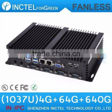 Embeded fanless desktop computers Intel Celeron C1037U 1.8G auto boot USB3.0 Dual Gigabit Lan 4 COM 4G RAM 64G SSD 640G HDD