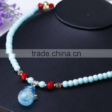 Fashion Sky Blue Glass Bead Necklace, Perfume Glass Bottle Necklace, Aroma Diffuser photo-3