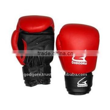 Training and Sparring Hand Crafted Mould Plain Black and Red Artificial Leather Velcro Closure Muay Thai Gloves