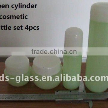 light green cylinder shaped Cosmetic Glass Bottle