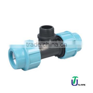 PP 90 Tee male threaded offtake DIN 8076/ ISO 14236 (Italian Style)