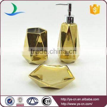 Wholesale decorate geometry ceramic 3pcs gold bathroom set