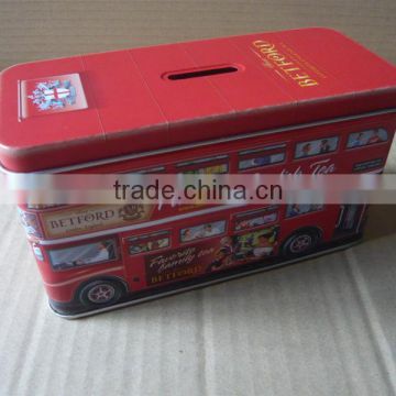 Bus Shaped Metal Tin with Coin slot on top