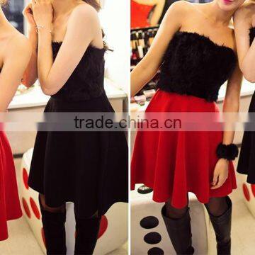 2017 Merry Christmas Sexy One Piece Girls Party Dresses Faux Fur Bust Christmas Costume HSD5490 photo-3