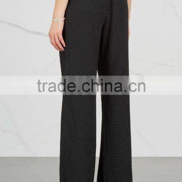 Wholesale Women Apparel Polka-dot Print Belt Loops Waist Tie Black Silk Trousers(DQE0364P) photo-2