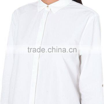 Wholesale Women Oversized Collar Long Sleeves Buttoned Cuffs Curved Hem Cotton Shirt(DQE0196T) photo-4