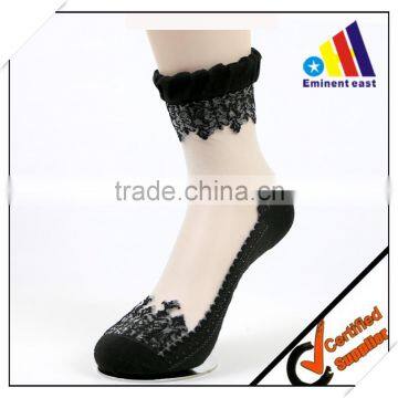 Japanese style jacquard pattern cotton nylon black sex lady silk socks