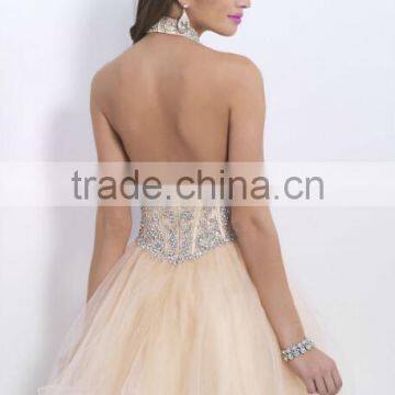 Backless Chiffon Beaded Bling Knee Length Sparkly Cocktail Dresses photo-2