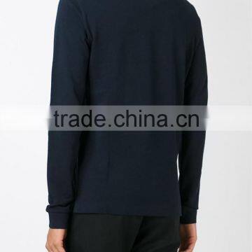 Soft Dark Navy Blue Thermal Cotton Long Sleeve Polo Shirt on Sale photo-3
