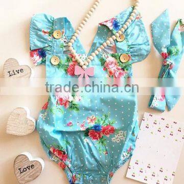 Blue Flowers Backless Summer Toddler Clothes Romper Sun-protection Bodysuit photo-4