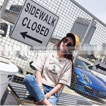 In the Summer of 2017 the New Women's Wear Loose Hole Round Collar Short Sleeve T-shirt Female Students Brief Paragraph Joker photo-4