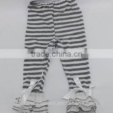 Wholesale Baby Clothes Grey And White Stripes Cake Ruffle Bow Breathable Casual lcing Yoga Pants