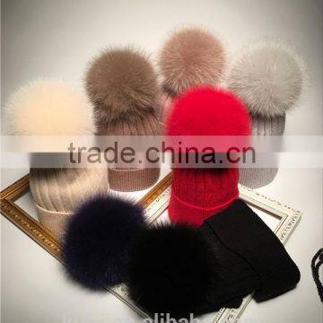 Parent-child Girl Women Genuine Dyeing Raccoon Fur Pompom Winter Hat Beanie Thick Knitted Cap With Fox Pom Ball Lady Children