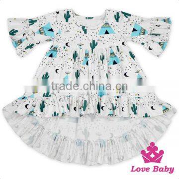 Best Selling FAUX SUEDE Long Front Long Back Printed Ruffle Stylish Little Girls Boutique Dresses Children Frock Model photo-4