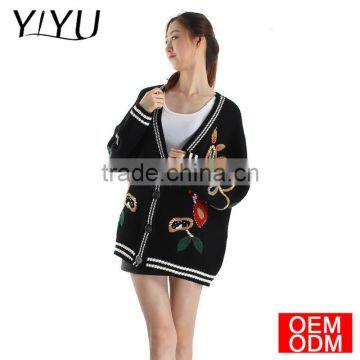 Floral Embroidery Sweater Female Fashion 2017 Winter Hand Knitted Cardigan Sweater photo-2