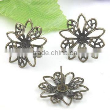 Antique Bronze Hollow Flower Blank Base Ear Studs For Earrings DIY