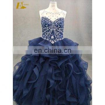 ED Bridal Scoop Neckline Button Lace Up Back Ruffle Beaded 2017 Ball Gown Quinceanera Dresses