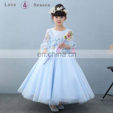 XXLF149 light blue long sleeve evening gowns for teenagers birthday kids party dresses girl