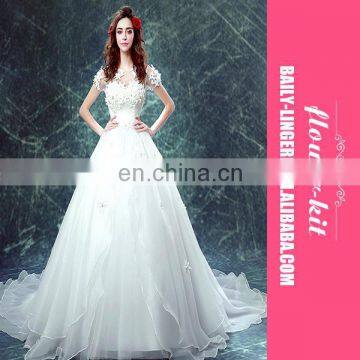 High-end Slim Wedding Dress Short Sleeve Applique Long Trail Bride Dress