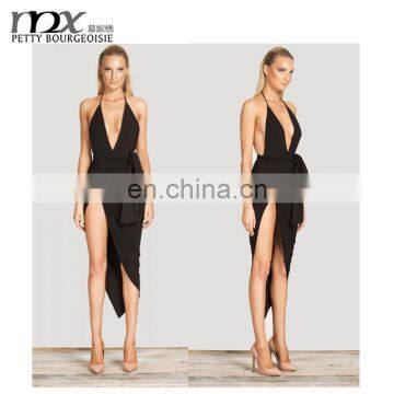 Women Sexy Halter Cream Color Slim Fit V Neck Irregular Hem Cotton Ladies Nignt Dresses