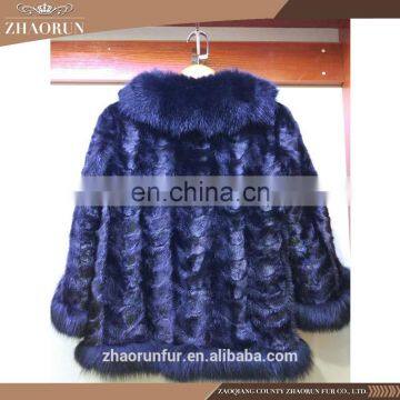 2016 Winter Dyed Mink Fur Coat Jacket Lady Elegant Real Mink Parka With Fox Fur Collar photo-6