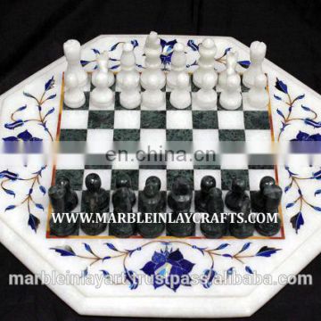 White Marble Inlay Chess Table Top, Inlaid Marble Decorative Table Top