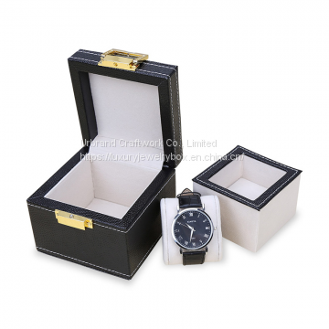 Luxury black PU leather watch box single square leather watch gift display box with custom logo urbrand