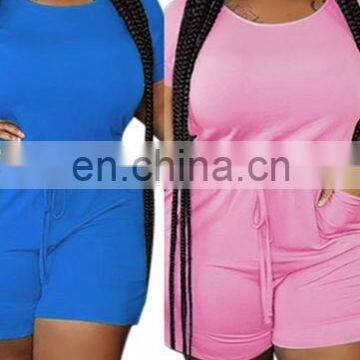 Fall Summer Casual Sports Jumpsuit Women O Neck Short Sleeve Drawstring Pockets Rompers Sexy Street Club One Piece Outfits