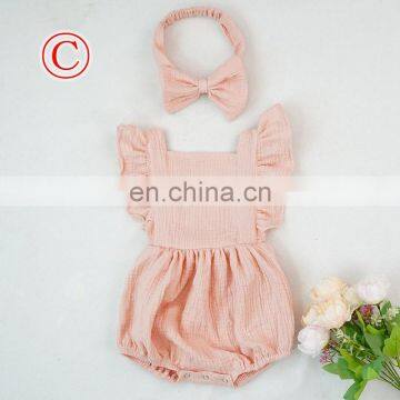 New 100% Cotton Baby Ruffle Rompers Climbing Clothes Lotus Leaf Lace Summer Clothing Girl Baby Romper Hair Band Set photo-5