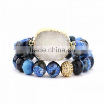 FULL-0342 Popular natural stone bracelet Onyx beaded double layered druzy bracelet