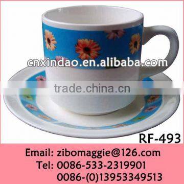 Hot Sale Floral Designed Promotion Ceramic Coffee Cup and Saucer Wholesale for Daily Use